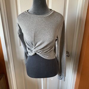 Zaful Crop Top Women’s Size Small Grey Long Sleeve Tied Round Neck New